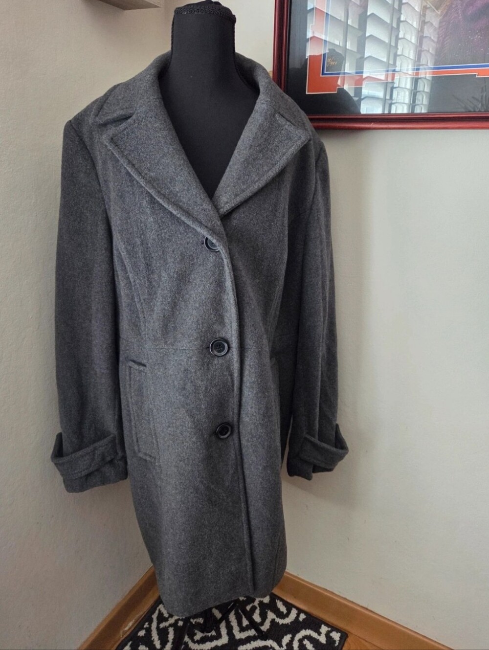Style & Co. Gray Wool-Blend Pea Coat Fall Winter Contemporary Minimalist Large